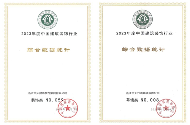 人生就是博装饰集团位列2023年度中国建筑装饰企业百强59位、幕墙百强第8位